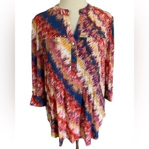 COCOMO XL Red Blue Yellow 3/4 sleeve women’s Pintuck Blouse top shirt tu…